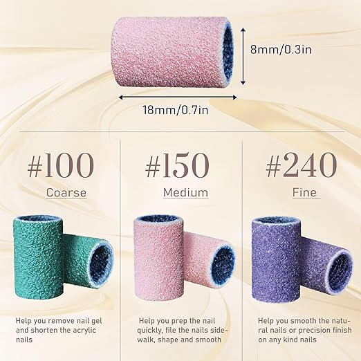 Maryton 300 Pcs Sanding Bands for Nail Drill, Coarse/Medium/Fine Nail Sanding Band Bulk for Professional Salons Manicures and Pedicures