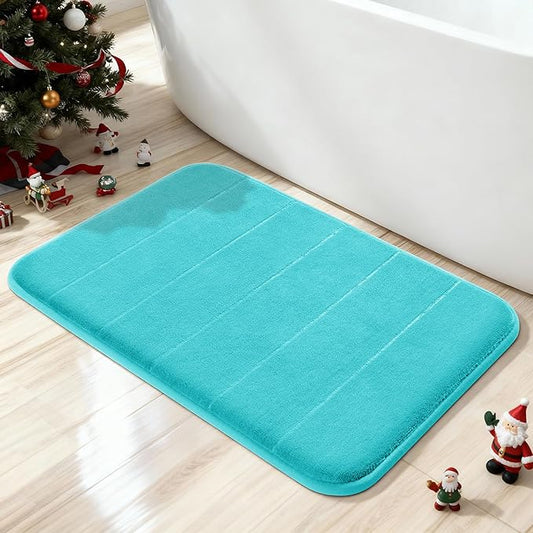 Yimobra Memory Foam Bath Mat, Super Soft Absorbent Bathroom Rug Non Slip, Quick Dry, Machine Washable Floor Carpet for Tub Shower, Home Decor Accessories, 24x17, Lake Blue