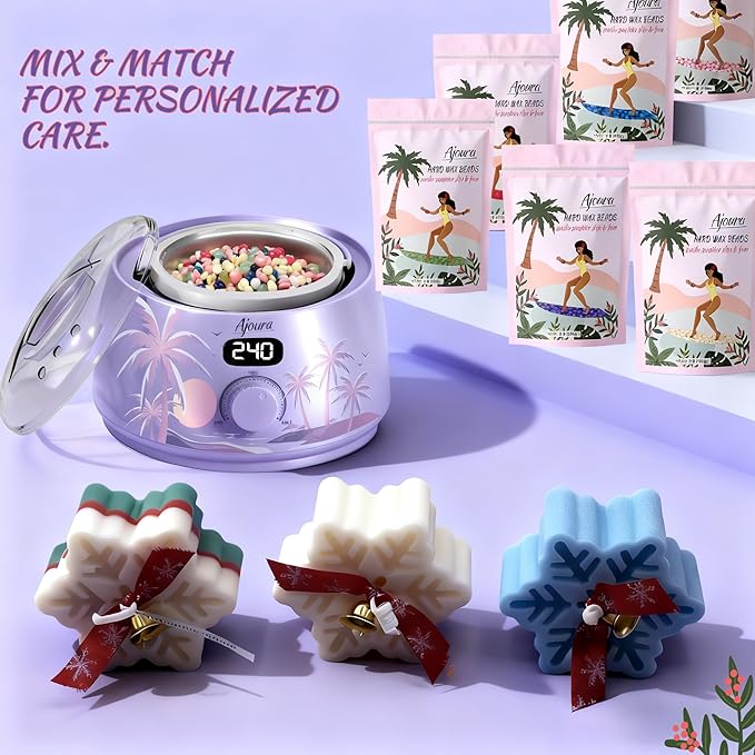 Ajoura Hard Wax Warmer for Brazilian & Bikini, Digital Hair Removal Kit with See-Through Lid, 10-Min Heat, 30 Wax Sticks, Beginner Friendly for Full Body & Face (Purple)