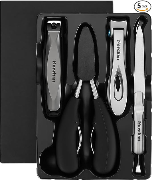 Large Nail Clippers Set, 5-Piece Sharp Toenail and Fingernail Clippers with Nail File, Ideal for Men and Women (Premium, Big Size, Heavy-Duty Design)