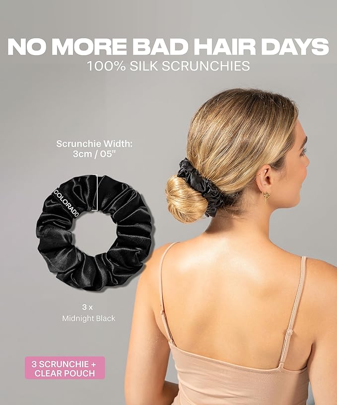 SUNDAYSILKS™ Luxurious Mulberry Silk Scrunchies for Women & Girls | No-Slip, Silky Hair Ties for Natural, Curly, Thin or Thick Hair | Gentle Hold for Ponytails & Sleep | Mini to Large Sizes [3 Pack]