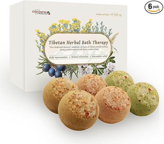CheezhengHimalaya Tibetan Herbal Bath Therapy. Bath Bomb Gift Set, Tibetan Herbal Formula, Five Medicinal Nectars, Relaxing, Revitalizing, Essential Oils, Nourishing The Skin, Pack of 6
