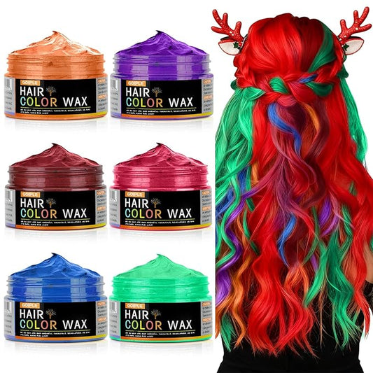 6 Colors Temporary Hair Color Wax for Christmas Party-Green Purple Orange Pink Red Blue Washable Dye for Kids, Men&Women | Stocking Stuffers | Non-Sticky Hair Dye Wax for Cosplay Party&Daily Fun(4 oz)