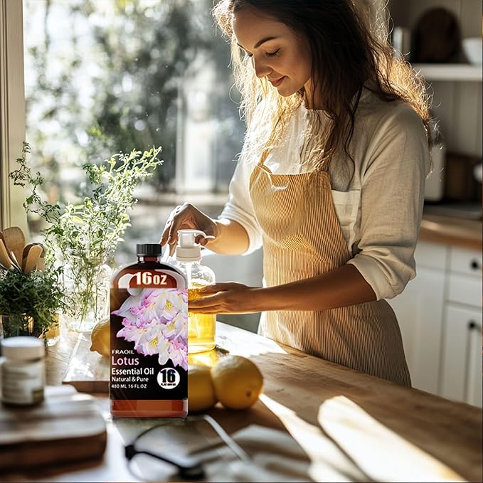 Lotus Essential Oil, Lotus Oil 16 Fl Oz 480 ML for Diffuser Humidifier Yoga Cleaning DIY Candle Soap Making Perfume Gift for Women Essential Oils