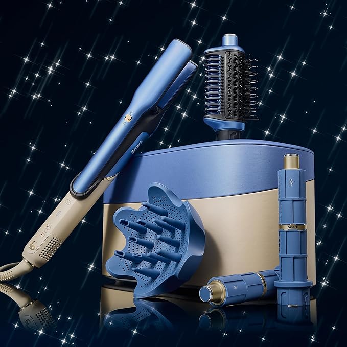 Shark Glam Hot Tool Air Styling Drying System, with Silki Straightener & Glossi Glosser, for Drying, Curling, Straightening & Glossing with Diffuser, Starlight Dream, HD6042SPL