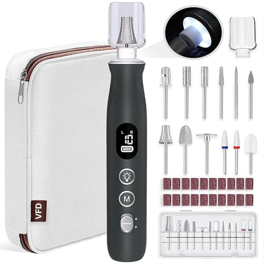 Electric Nail Drill, Cordless 2000 mAh Rechargeable Portable Nail File 12 in 1 Kit for Thick Toenails, 10 Speeds Nail Dril Machine Professional Manicure Pedicure for Hand Natural Nails Care (Grey)