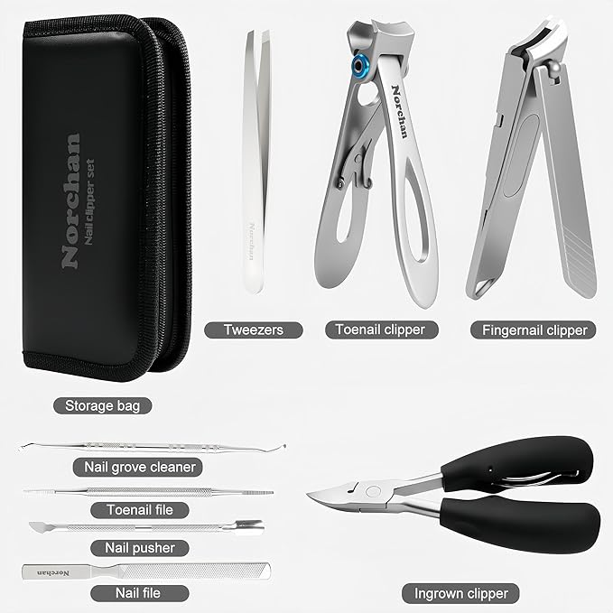 Nail Clippers Kit, 8-Piece Stainless Steel Toenail & Fingernail Clipper with Nail File & Cleaner, Precision Sharp Blade for Easy Clean Cut, Ideal for Men, Women, Seniors, Gift Pack