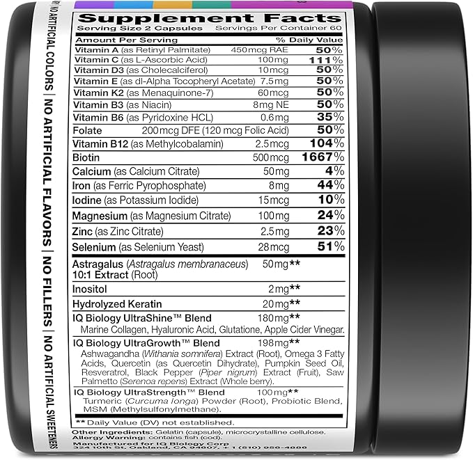 Biotin Collagen Keratin Neem Supplement - Hair Growth Vitamins for Women & Men - 10000mcg Biotin with Hyaluronic Acid & B Complex - Healthy Hair Loss Support - Skin and Nails Care - 120 Caps