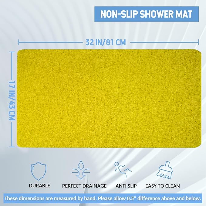 Non-Slip Bathtub Mat, Anti Slip Shower Mat, Fast Drying Bathtub Mats, Foot Scrubber Mat, Anti Slip Mat for Tub, Floor, Bathroom, Kitchen, Home, Hotel (Yellow 32"×17")