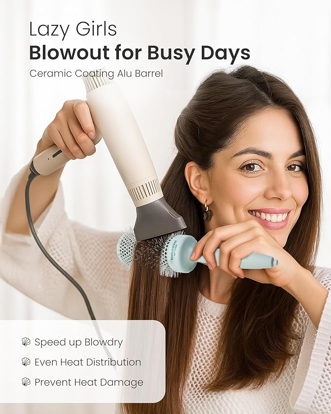 AIMIKE NaturaVol Round Brush for Blow Out, Large Round Hair Brush Nano Thermal Ceramic & Ionic Tech, for Blow Drying & Salon-like Styling at Home, Maximum Volume and Shine- 2.1" Barrel, 3" w/Bristle