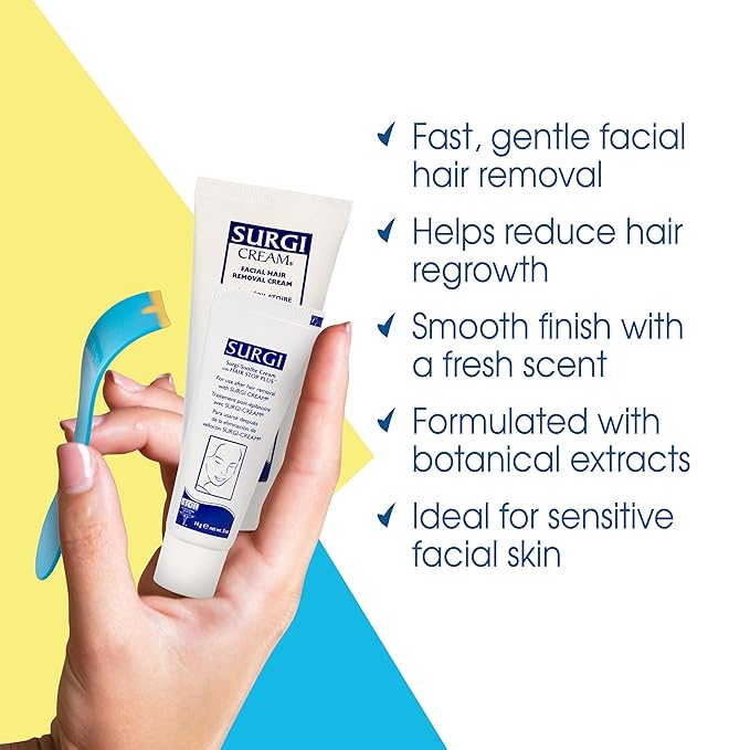 Surgiwax Facial Hair Removal Cream for Women – Depilatory Cream for Face, Neck, & Sensitive Skin, Professional Hair Remover, 1 oz