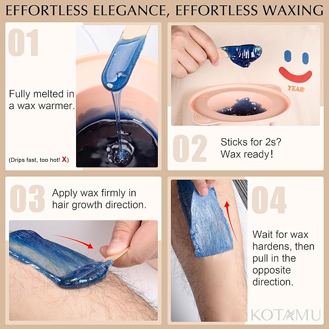 KOTAMU Waxing Kit for Women & Men, Wax Warmer for Hair Removal, Digital Wax Kit with Silicone Pot，Ideal for Face Eyebrow Arm Legs Armpit &Sensitive Skin, Waxing Machine for Home Salon Use- Cherry