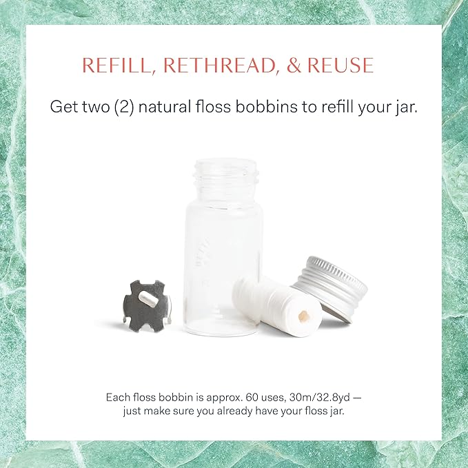 Better & Better Natural Dental Floss Refill Pack | Waxed & Zero Plastic Oral Care - 100% Plant-Based, Vegan, Eco and Non Toxic Dental Floss, 2 Spools
