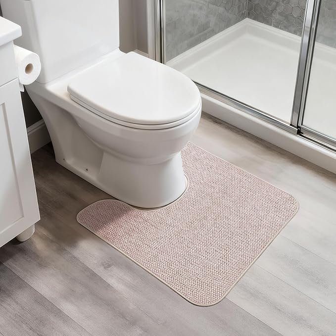 Toilet Rugs U Shaped Bathroom Rug,Machine Washable Non Slip Quick Dry Super Absorbent Ultra Thin Toilet Mats for Bathroom Toilet.Beige,1'8"x2'(20x24inch)