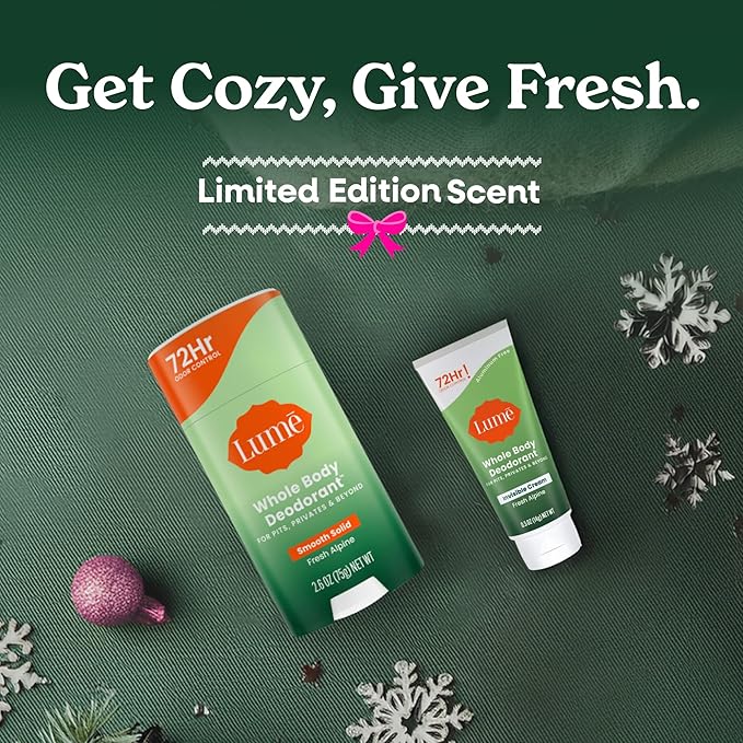Lume Whole Body Deodorant - Invisible Cream Tube Mini and Solid Stick - 72 Hour Odor Control - Aluminum Free, Baking Soda Free, Skin Safe - 0.5 Oz Mini Tube + 2.6 Oz Solid Stick (Fresh Alpine)