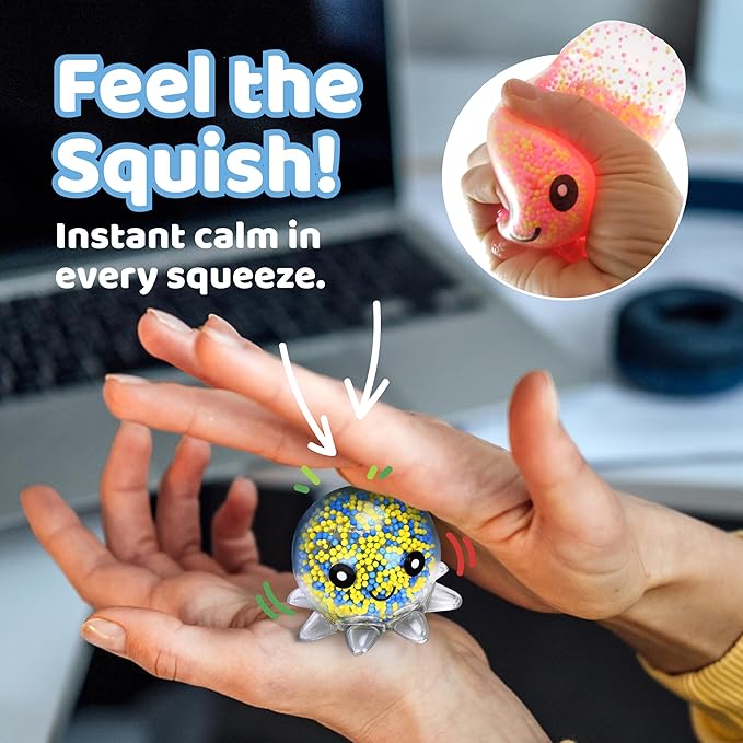 Neliblu Squishy Octopus Balls - Jumbo Mochi Squishy Toys - Easter Basket Stuffers for Teens - Glow-in-The-Dark - Stress Balls for Kids and Adults - 2.3x1.8x1.7 inches (Multicolor) Set of 10