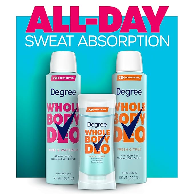 Degree Women Whole Body Deodorant Spray, Rose & Waterlily Scent, Aluminum Free 72H Odor Protection 4 oz