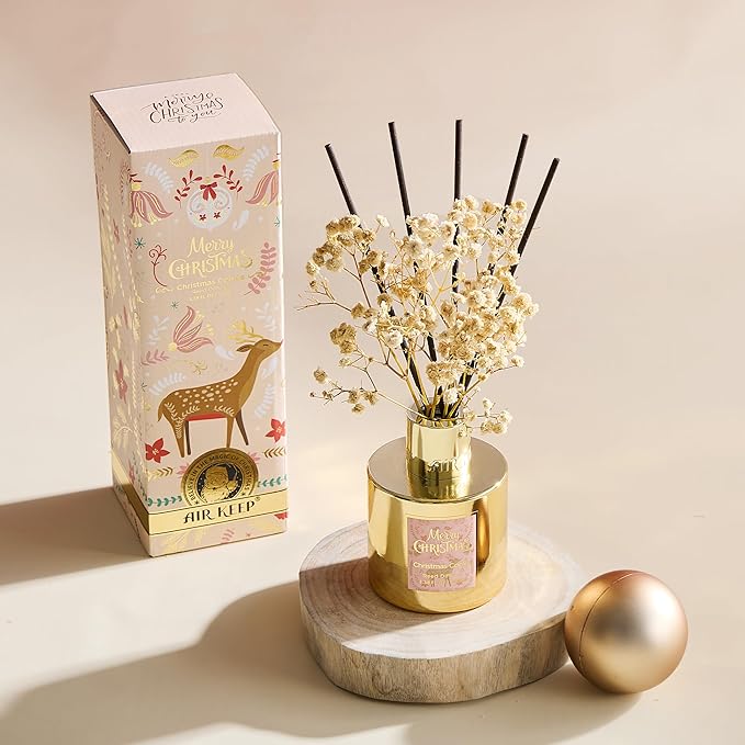 Airkeep Christmas Reed Diffuser Set - 3.38 fl oz (100 ml) Christmas Cookie Oil Diffuser with 8 Reed Sticks, Home Fragrance for Bathroom Shelf Decor