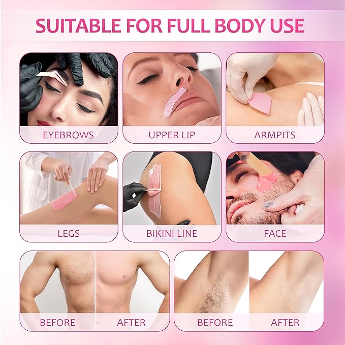 Pink Hard Wax Beads 14.1 oz – Stripless Brazilian Wax Beads for Face, Bikini & Sensitive Skin – Low-Temperature Hard Wax for Women & Men – Removes Short & Coarse Hair – Made in Italy