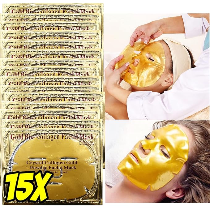 24K Collagen Facial Mask (15 PCS) Anti Wrinkle, Firm Skin & Hydrating Skin Anti Aging, Puffiness, Mask for Revitalizing