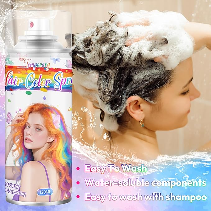 Purple Temporary Hair Color Spray for Kids & Women- Washable Root Touch Up Hair Dye, Non-Sticky Hair Wax for Christmas,Cosplay,Parties (120ML, Purple)