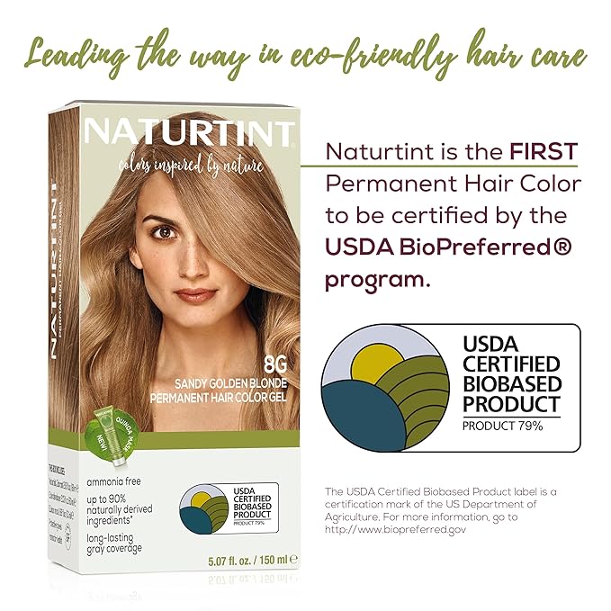 Naturtint 8G Sandy Golden Blonde Permanent Hair Color (Pack of 1), Ammonia Free, Vegan, Cruelty Free, up to 100% Gray Coverage, Long Lasting Results (Packaging may vary)