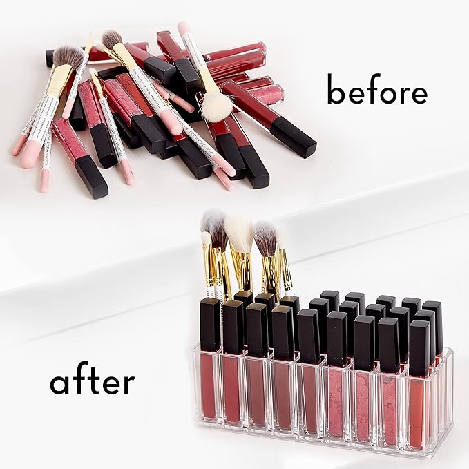 FAJ Eyeshadow Palette Lipgloss Organizers, Acrylic Makeup Holder for Vanity, Drawer Storage, Cosmetics Pallets Countertop Clear Storage (27 spaces)