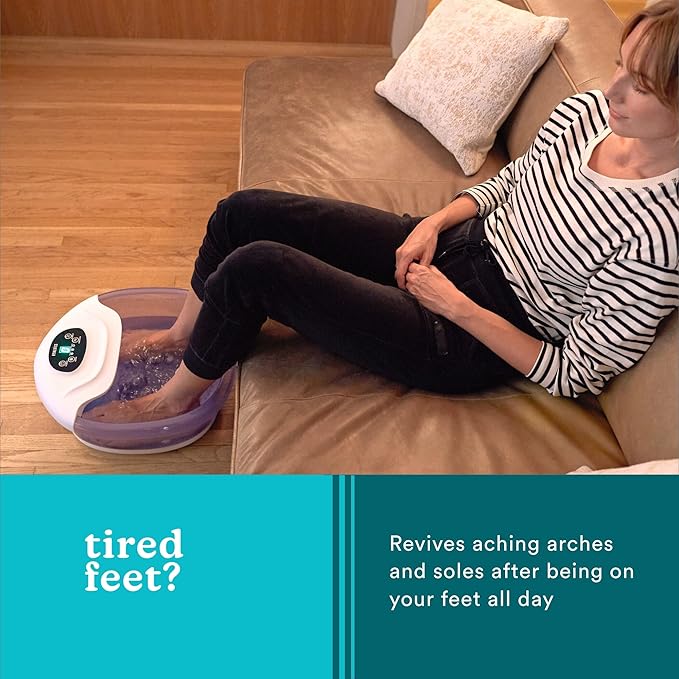 Homedics Salt-N-Soak Footbath with Heat Boost and Soaking Salt Starter Kit, 4 Soothing Massage Rollers, Toe-Touch Controls, Splash Guard, Bubble, Vibration Massage, Bath Salt Dispenser, LED Display