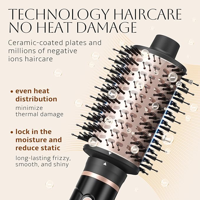 slopehill High Speed Blow Dryer Brush,1600W & 100,000RPM Hot Air Brush, 2 Detachable Oval Brushes (2.36" & 2.95"), 50m/s Fast Drying, Straightening, Volumizing & Curling Hair, 4 Heat & 2 Speed