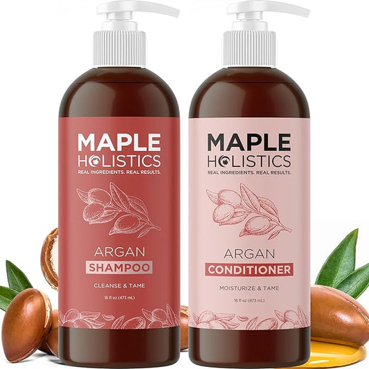 Argan Oil Shampoo and Conditioner for Dry Hair - Paraben and Sulfate Free Shampoo and Conditioner Set for Dry Hair Frizz Curl Care and Split Ends - Moisturizing Argan Shampoo and Conditioner Set