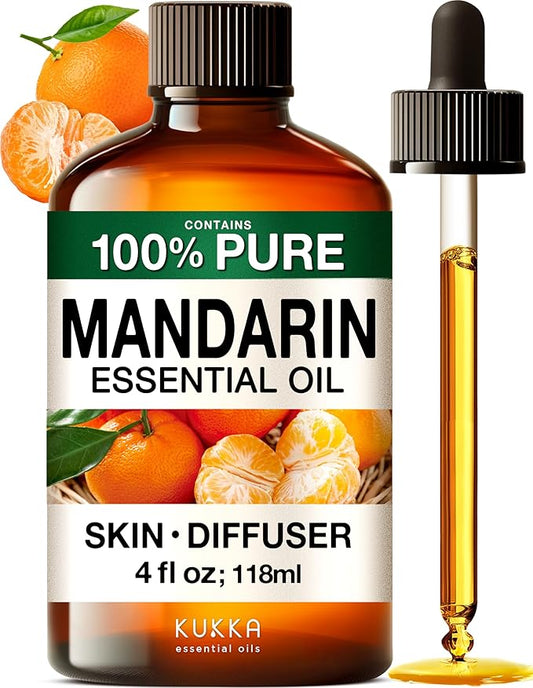 KUKKA Mandarin Essential Oils - 4 Fl Oz - for Hair, Skin, Diffuser, Aromatherapy & DIY Soap Making Scent