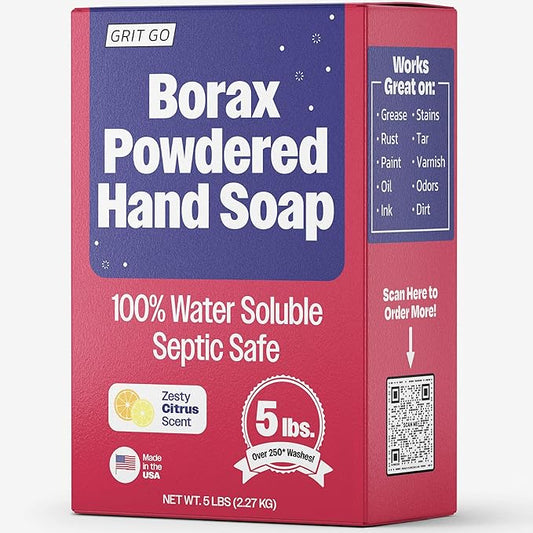 Borax Powdered Hand Soap – Heavy-Duty Cleaning, 100% Water Soluble, Septic Safe, Cuts Grease, Oil & Dirt (5 lbs)