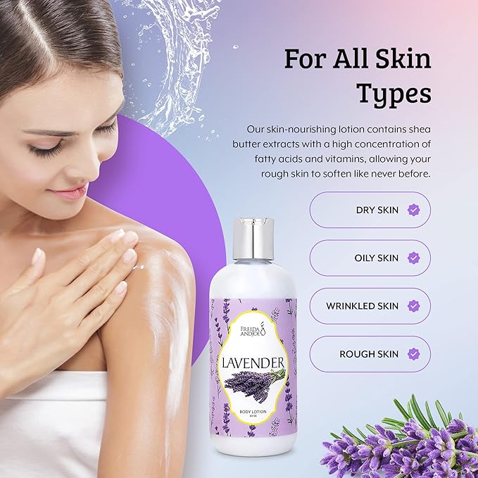 Home Spa Gift 10oz Deep Moisturizing Fragrance Body Lotion & 8 oz. Fine Fragrance Body Mist Set Luxury Self-Care Combo for Women and Girls (Lavender)