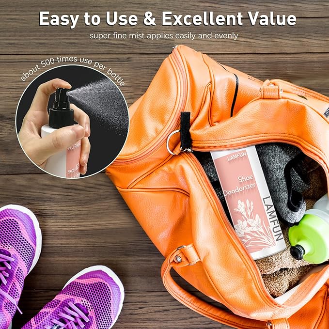 Shoe Deodorizer Spray, Natural Deodorant Spray, Odor Eliminator for Feet, Shoes and Gym Bags, Fights Odor and Stink, Freesia Fragrance, 150ml