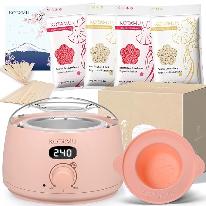 KOTAMU Wax Kit Pink Digital Hair Removal Waxing Kit for Women & Men Hot Wax Warmer Pot for Face, Eyebrow, Body, Brazilian, Bikini, Sensitive Skin Waxing Machine with 25 Accessories for Home Salon
