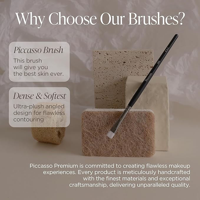 Piccasso 300 Eyeliner and Concealer Brush – Dual-Use Angled Brush for Gel Eyeliner and Spot Concealing, Soft and Precise Eye Makeup Brush for Tightlining and Coverage, Korean Professional Makeup Tool