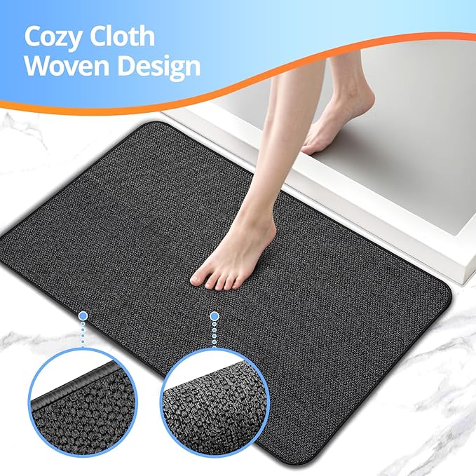 2 Pack Bathroom Rugs 17x27Inch, Thin Bath Mat with Rubber Backing Non-Slip, Absorbent,Quick Dry Machine Washable, Home Decor Accessories Cozy Cloth Bathroom Mat fit Under Door/Sink/Tub/Shower-Black