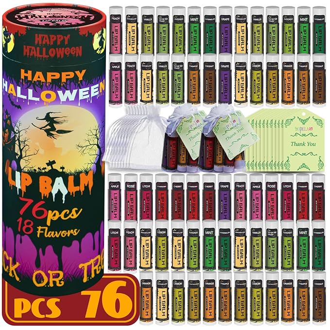 Yopela 76 Pack Halloween Natural Lip Balm Bulk with Vitamin E and Coconut Oil Lip Care Set - Moisturizing, Soothing, and Repairing Dry and Chapped Lips