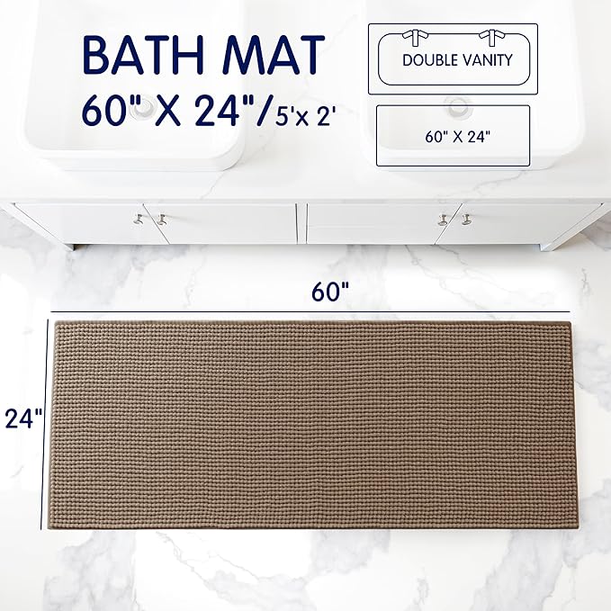 SUBRTEX Bathroom Rugs, 24" x 60" Chenille Bath Rug Soft Short Plush Bath Mat Soft Shower Mat Water Absorbent Shower Mat Quick Dry Machine Washable, Taupe Brown
