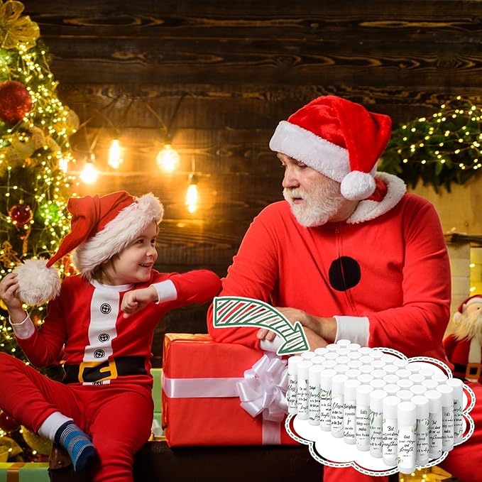 50 Pcs Christmas Christian Lip Balm Bulk Bible Verses Lip Balm Scripture Christian Gifts for Women Faith Religious Church Party Favor Inspirational Gift for Coworker Staff Employee(Eucalyptus Leaf)