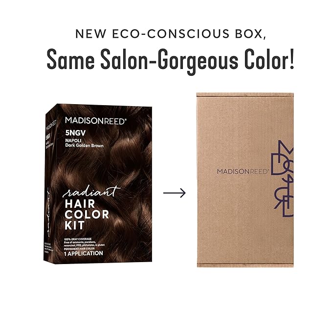 Madison Reed Radiant Hair Color Kit | 5NGV Dark Golden Brown with Warm Tones (Napoli Brown) for 100% Gray Hair Coverage | Dimensional Permanent Hair Dye | PPD-Free & Ammonia-Free | 1 Pack