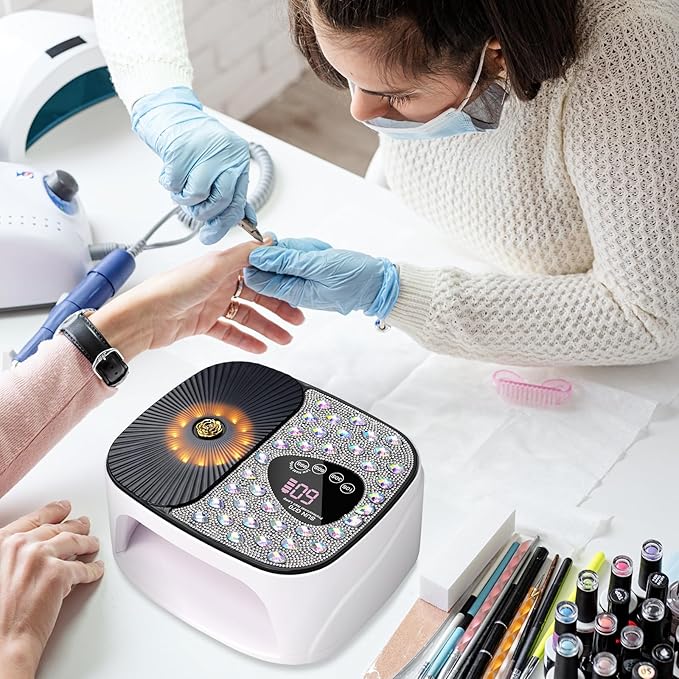 LIMEGIRL UV LED Nail Lamp Kit for Gel Polish Professional Fast Curing White Dryer Light Set with 4 Timer Settings Cordless Rechargeable Nail Art Cure Machine with UV Gloves for Manicure Pedicure