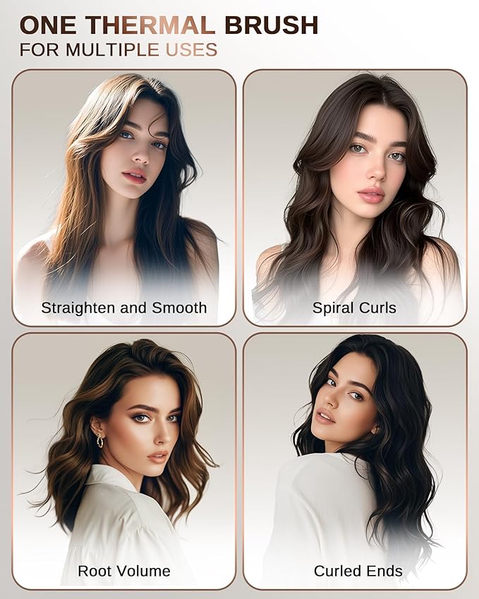 Thermal Brush Heated Round Brush: 2 in 1 Hot Hair Comb with 9 Temp Settings for Straighten and Curly Hair - Voluming Styler Tool Can Straighten, Smooth, Travelling(Black)