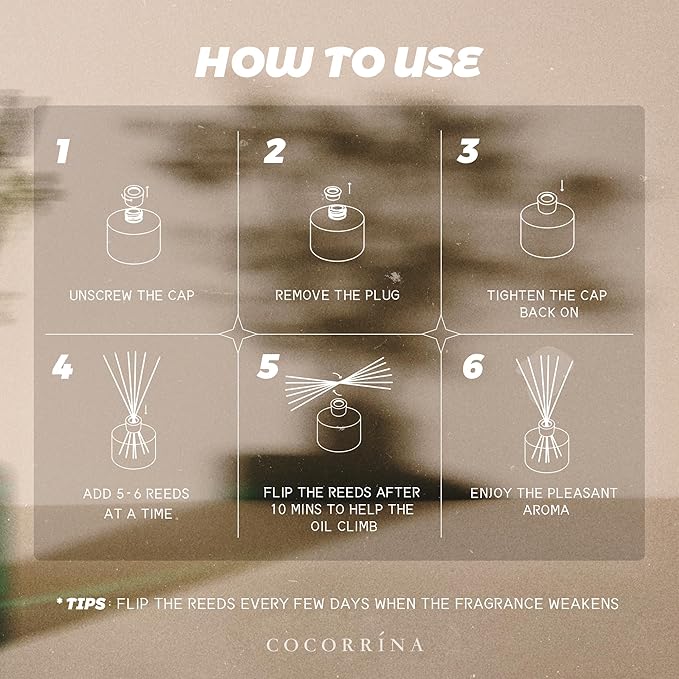 COCORRÍNA Gypsum Flower Reed Diffuser - Clean Linen Scent, 6.76 oz Oil with 8 Sticks, Long - Lasting Home Fragrance for Bathroom Décor