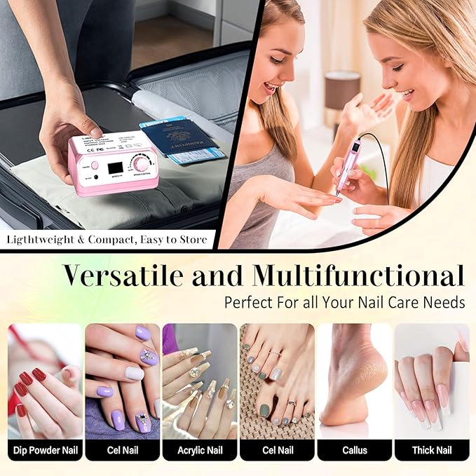 Nail Drill Professional 35000RPM Drils Nail Electric Nail File Nails Drill with 100pcs Sanding Bands and Nail Drill Bits for Acrylic, Gel Nail Manicure & Pedicure