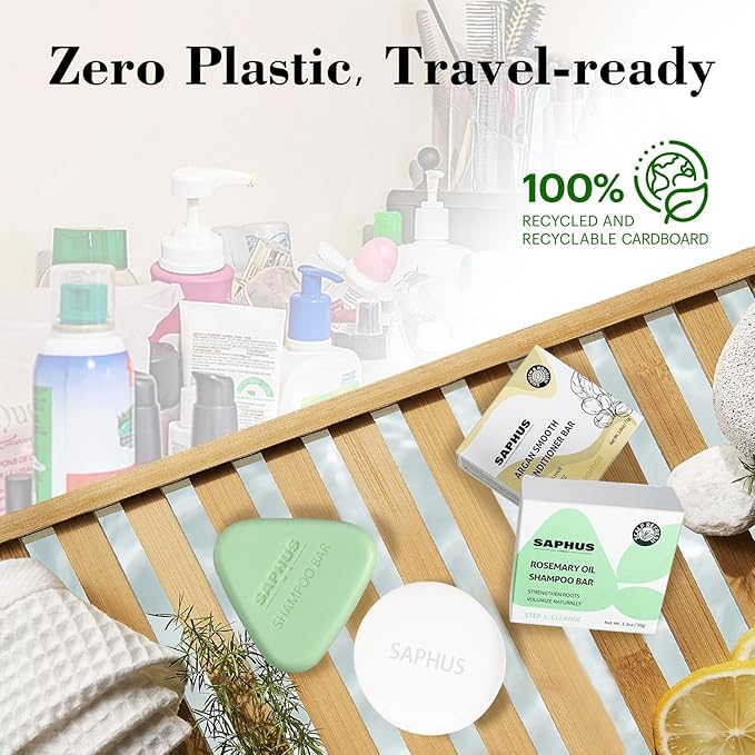 Rosemary Oil Shampoo Bar & Argan Conditioner Bar Set – Strengthening, Volumizing Solid Duo for Fine or Thinning Hair – Natural Hair Growth & Scalp Refresh