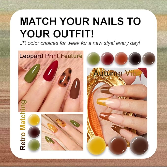 JR 35pcs 10ml Gel Nail Polish Dark series Yellow Green Black Red Nude Brown Gel Polish Set Base Top Matte Coat For Professional Nail Salon Gifts for Women C Set