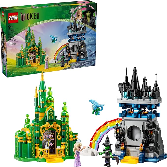 LEGO Wicked Emerald City & Kiamo Ko Castle Building Toy - Elphaba & Glinda Toy Figures, 2 Buildable Playsets, & Flying Monkey Minifigure for Kids, Ages 9+ - Wicked Merch Gift for Girls & Boys - 75689