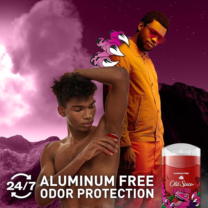 Old Spice Aluminum Free Deodorant for Men, 24/7 Odor Protection, 24/7 Freshness & Lasting Scent, Goes on Clear, Raptorstrike with Dark Berry Scent, 3.0 oz (Pack of 3)
