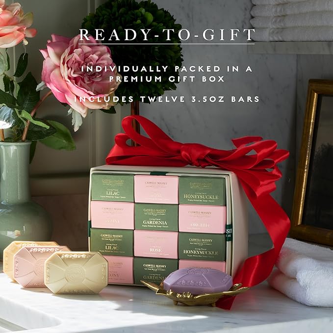 Caswell-Massey Natural Bar Soap Gift Set - Centuries Collection 4 Scent - Plant-Based Formula with Essential Oils - Made in USA - Moisturizing Triple-Milled Body Soap Bars for Men & Women, 12 x 5.8 oz